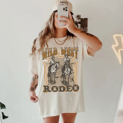 Wild West Rodeo Shirt, Rodeo Cowboy Shirt, Cowboy Graphic Tee, Western Tshirt, Cute Cowgirl Shirt, Country Concert Tee, Trendy Western Shirt