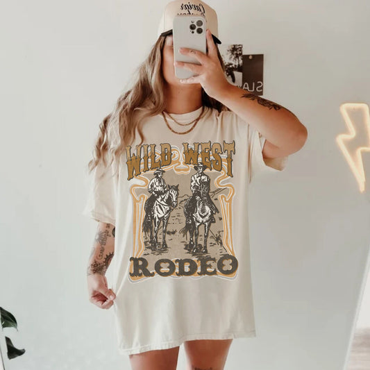 Wild West Rodeo Shirt, Rodeo Cowboy Shirt, Cowboy Graphic Tee, Western Tshirt, Cute Cowgirl Shirt, Country Concert Tee, Trendy Western Shirt