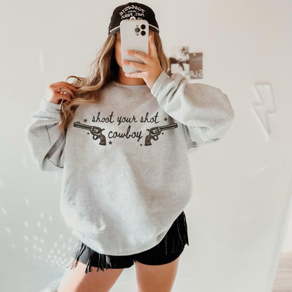 Shoot Your Shot Cowboy Sweatshirt, Cowgirl Hoodies, Western Crewneck, Country Sweatshirt, Country Girl Shirt, Cowboy Sweatshirt, Trendy Tops