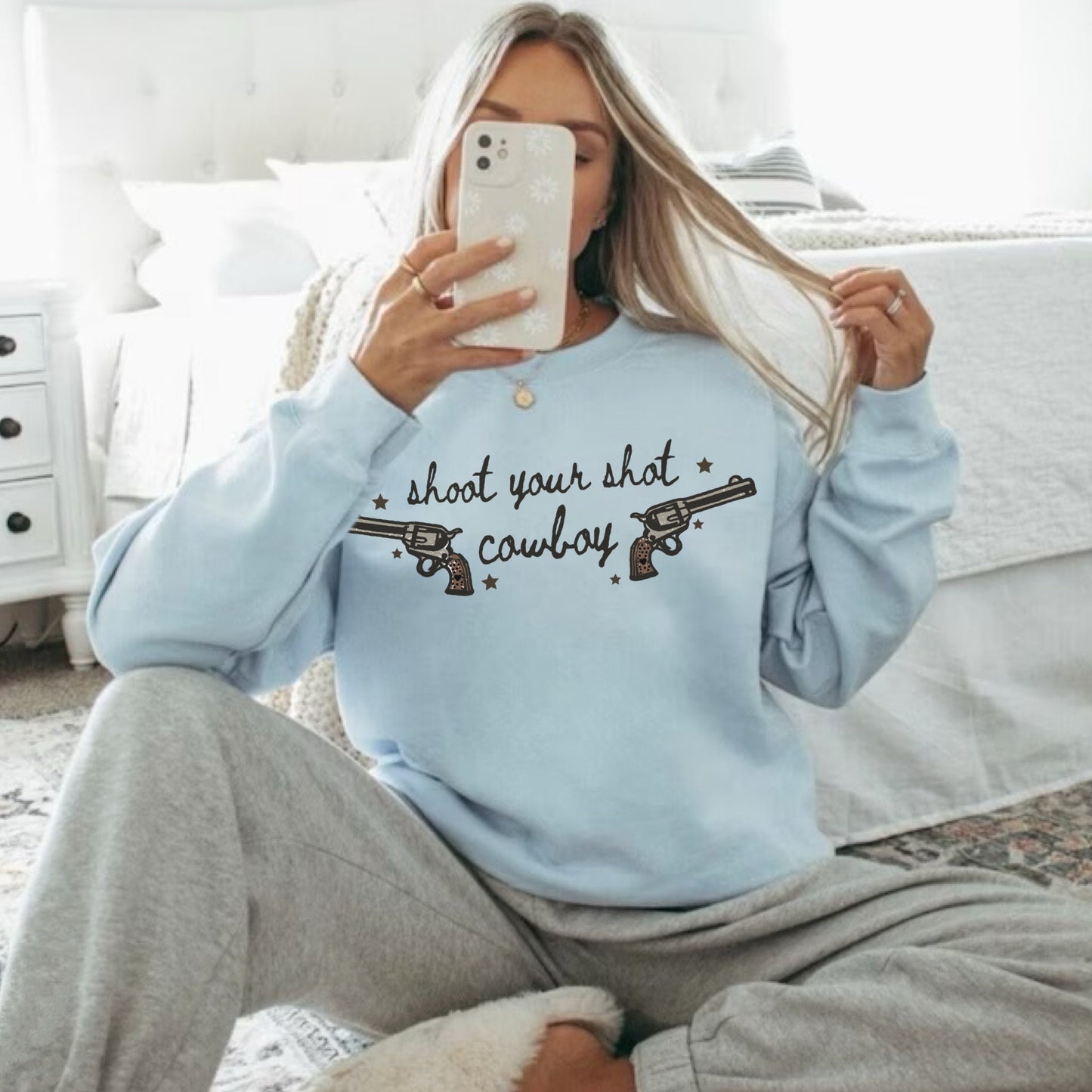 Shoot Your Shot Cowboy Sweatshirt, Cowgirl Hoodies, Western Crewneck, Country Sweatshirt, Country Girl Shirt, Cowboy Sweatshirt, Trendy Tops