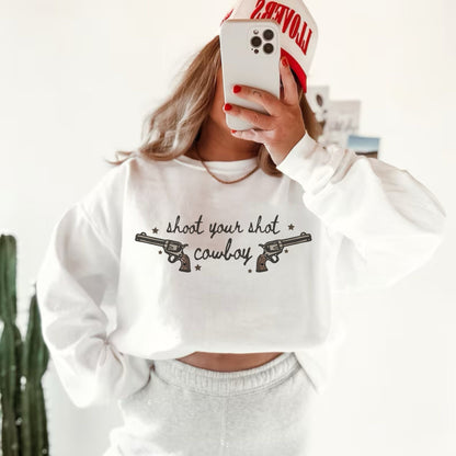 Shoot Your Shot Cowboy Sweatshirt, Cowgirl Hoodies, Western Crewneck, Country Sweatshirt, Country Girl Shirt, Cowboy Sweatshirt, Trendy Tops