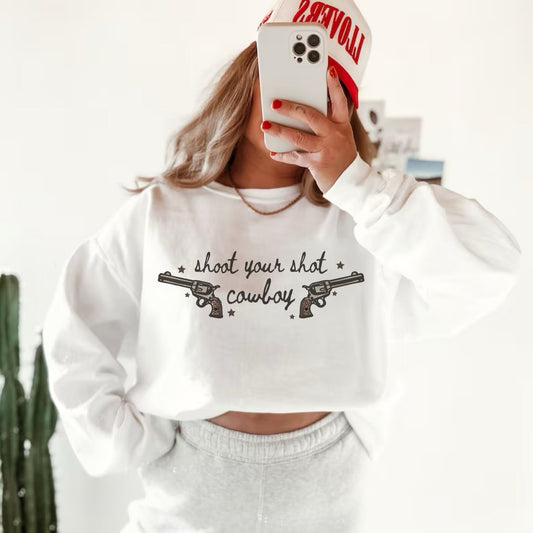 Shoot Your Shot Cowboy Sweatshirt, Cowgirl Hoodies, Western Crewneck, Country Sweatshirt, Country Girl Shirt, Cowboy Sweatshirt, Trendy Tops