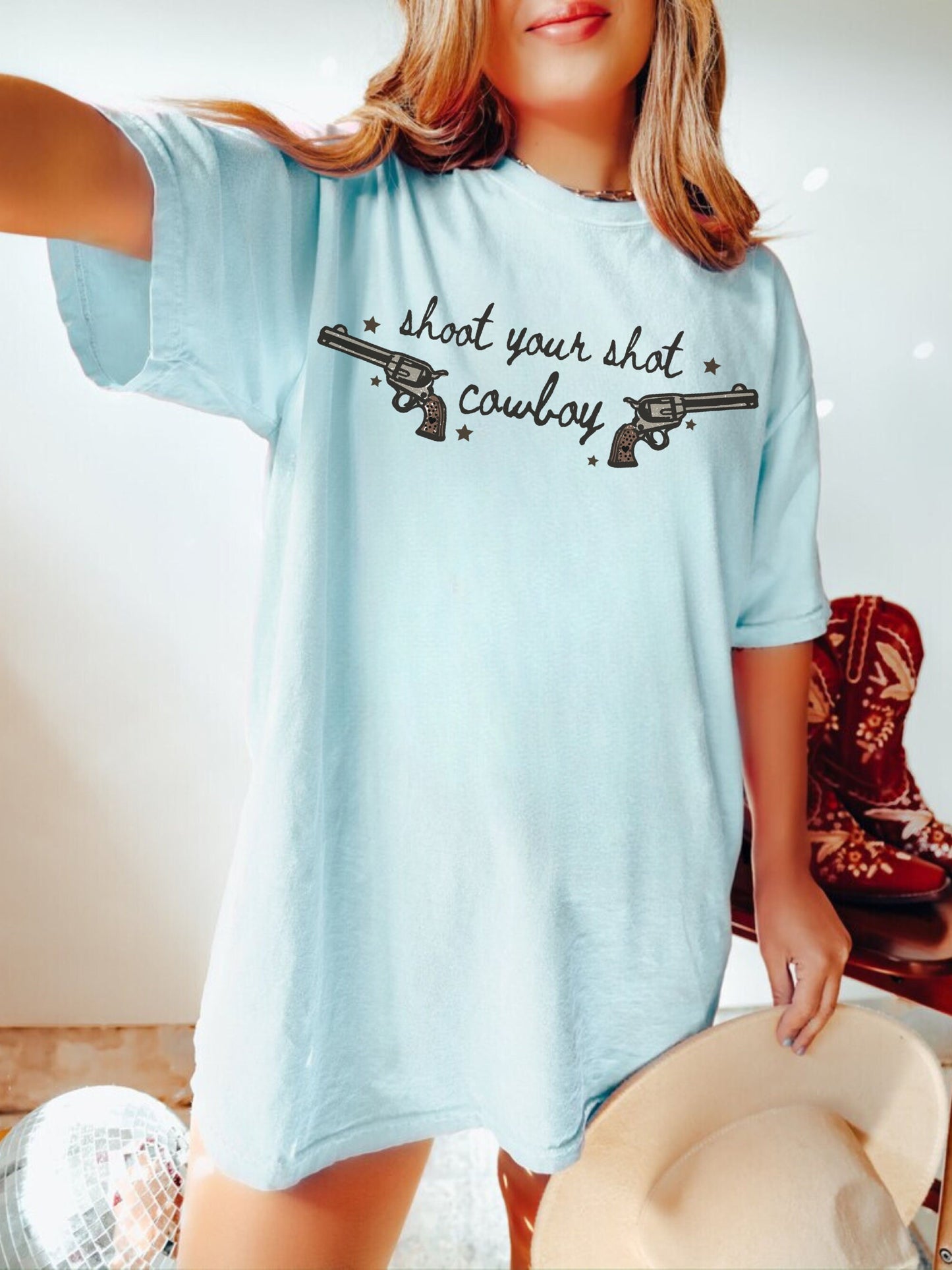Shoot Your Shot Cowboy Shirt, Cowboy Graphic Tee, Trendy Western Shirt, Cowgirl Rodeo Shirt, Cute Country Shirts, Country Music Shirt