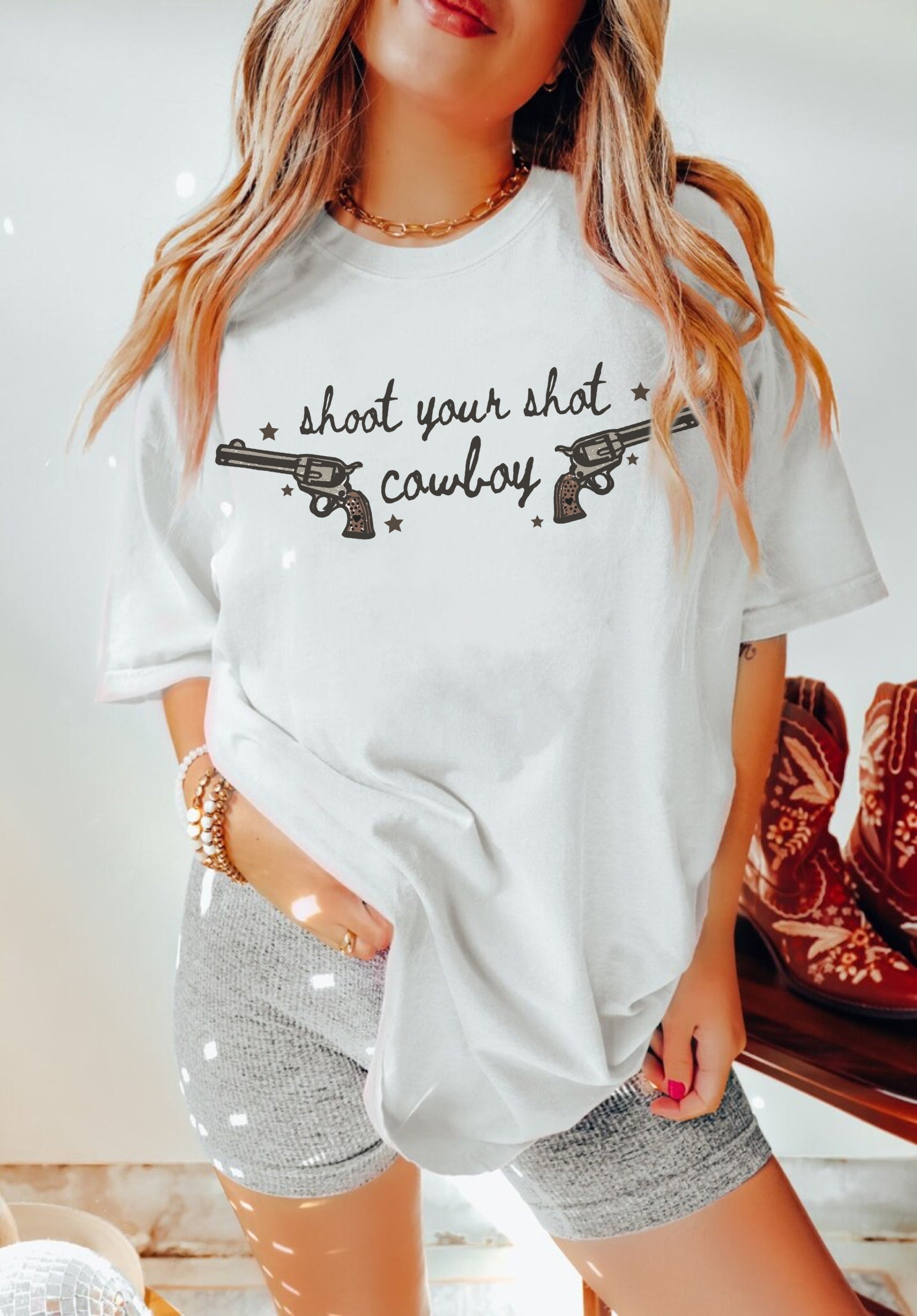 Shoot Your Shot Cowboy Shirt, Cowboy Graphic Tee, Trendy Western Shirt, Cowgirl Rodeo Shirt, Cute Country Shirts, Country Music Shirt