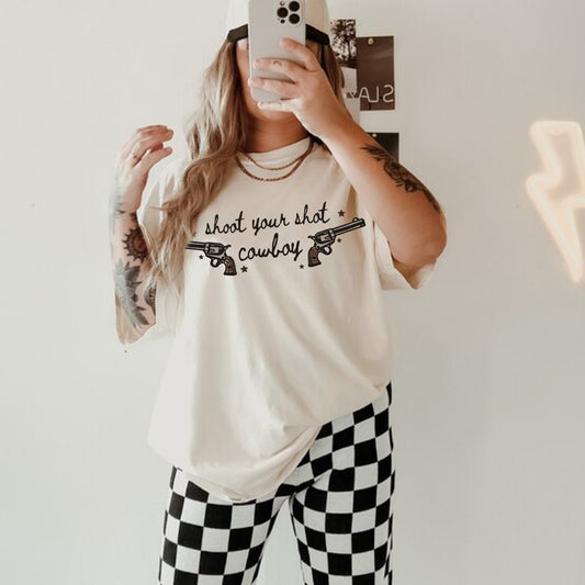 Shoot Your Shot Cowboy Shirt, Cowboy Graphic Tee, Trendy Western Shirt, Cowgirl Rodeo Shirt, Cute Country Shirts, Country Music Shirt