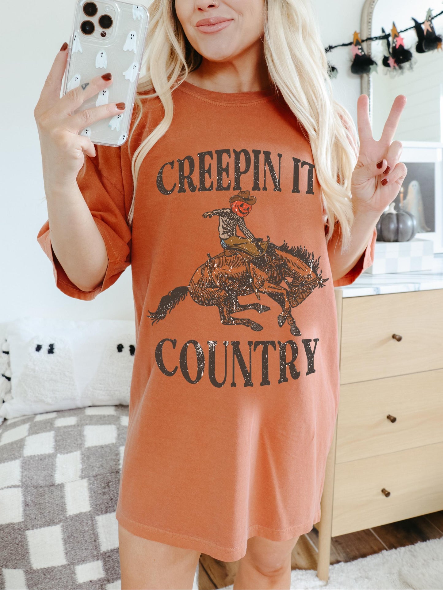Creepin It Country Shirt, Fall Pumpkin Sweater, Trendy Halloween Tshirt, Costume Tshirt, Country Pumpkin Shirt, Horror Shirt, Spooky Shirt
