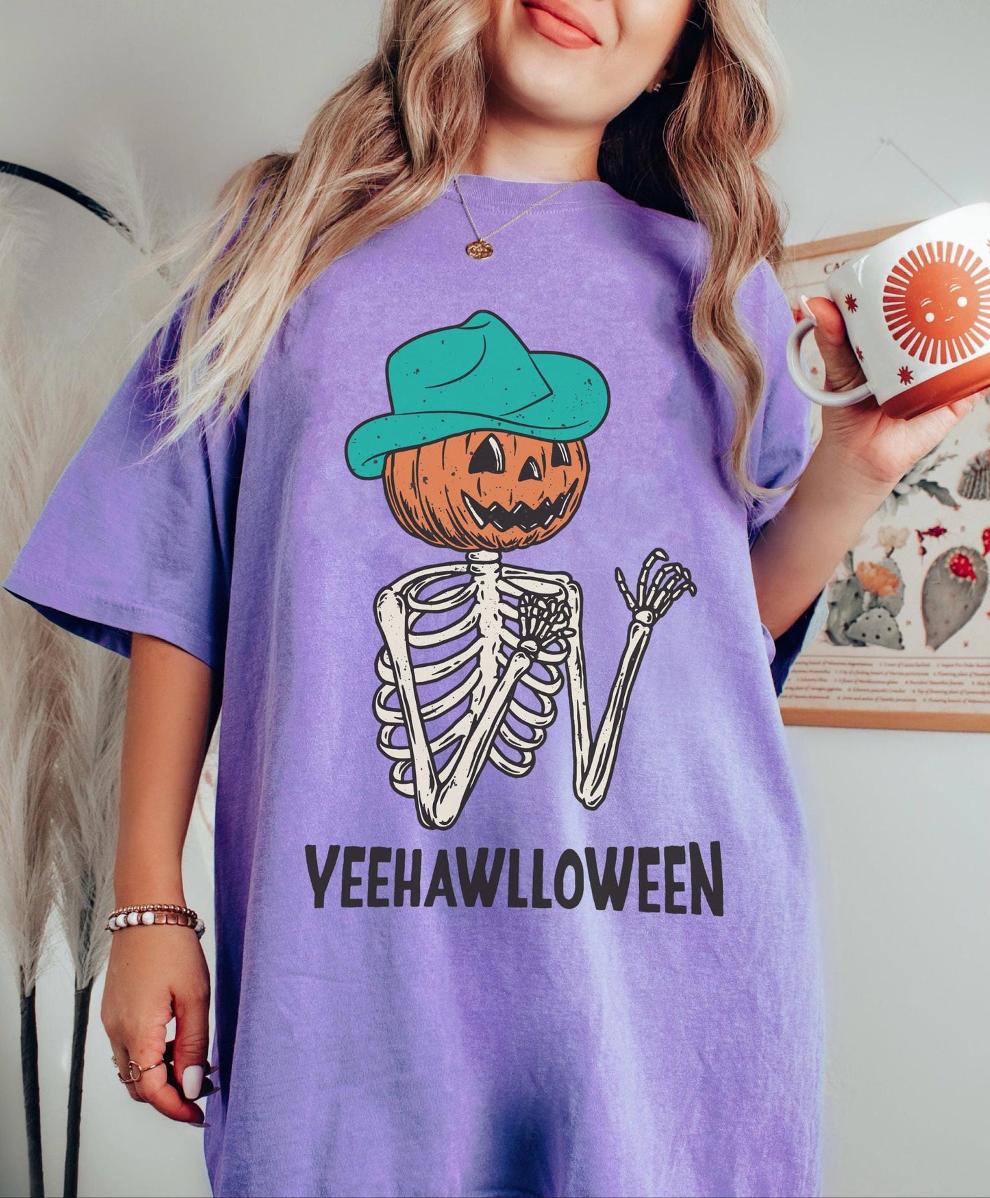 Yeehawlloween Shirt, Spooky Skeleton Shirt, Trendy Halloween Tshirt, Fall Pumpkin Shirt, Cowboy Pumpkin Shirt, Oversized Halloween Shirt