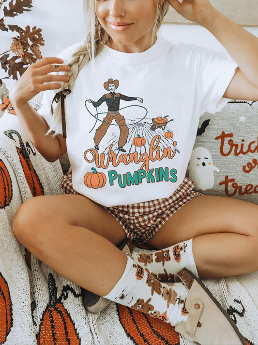 Wranglin Pumpkins Shirt, Halloween Cowboy Shirt, Western Halloween Shirt, Cute Pumpkin Shirt, Cowboy Ghost Shirt, Pumpkin Patch Shirt