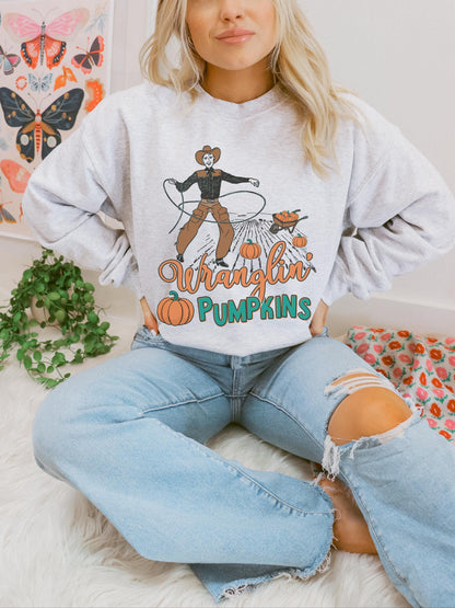 Wranglin Pumpkins Shirt, Western Halloween Shirt, Pumpkin Sweater, Spooky Season Sweatshirt, Country Halloween Shirt, Cute Fall Sweatshirt