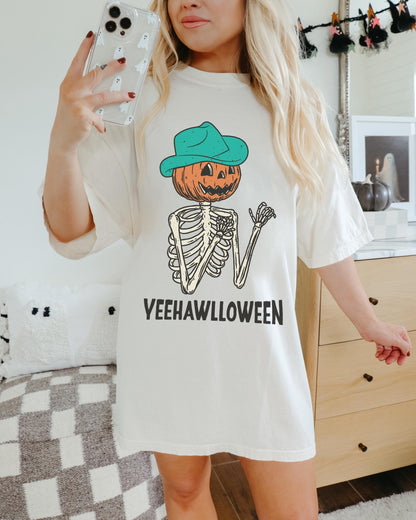 Yeehawlloween Shirt, Spooky Skeleton Shirt, Trendy Halloween Tshirt, Fall Pumpkin Shirt, Cowboy Pumpkin Shirt, Oversized Halloween Shirt