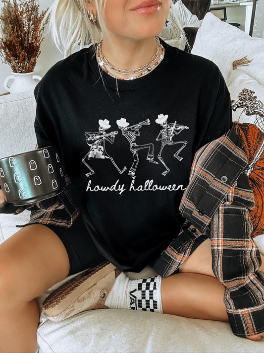 Howdy Halloween Shirt, Skeleton Shirt, Cute Halloween Shirt, Dancing Skeleton Shirt, Country Halloween Shirt, Spooky Shirt, Cowboy Skeleton