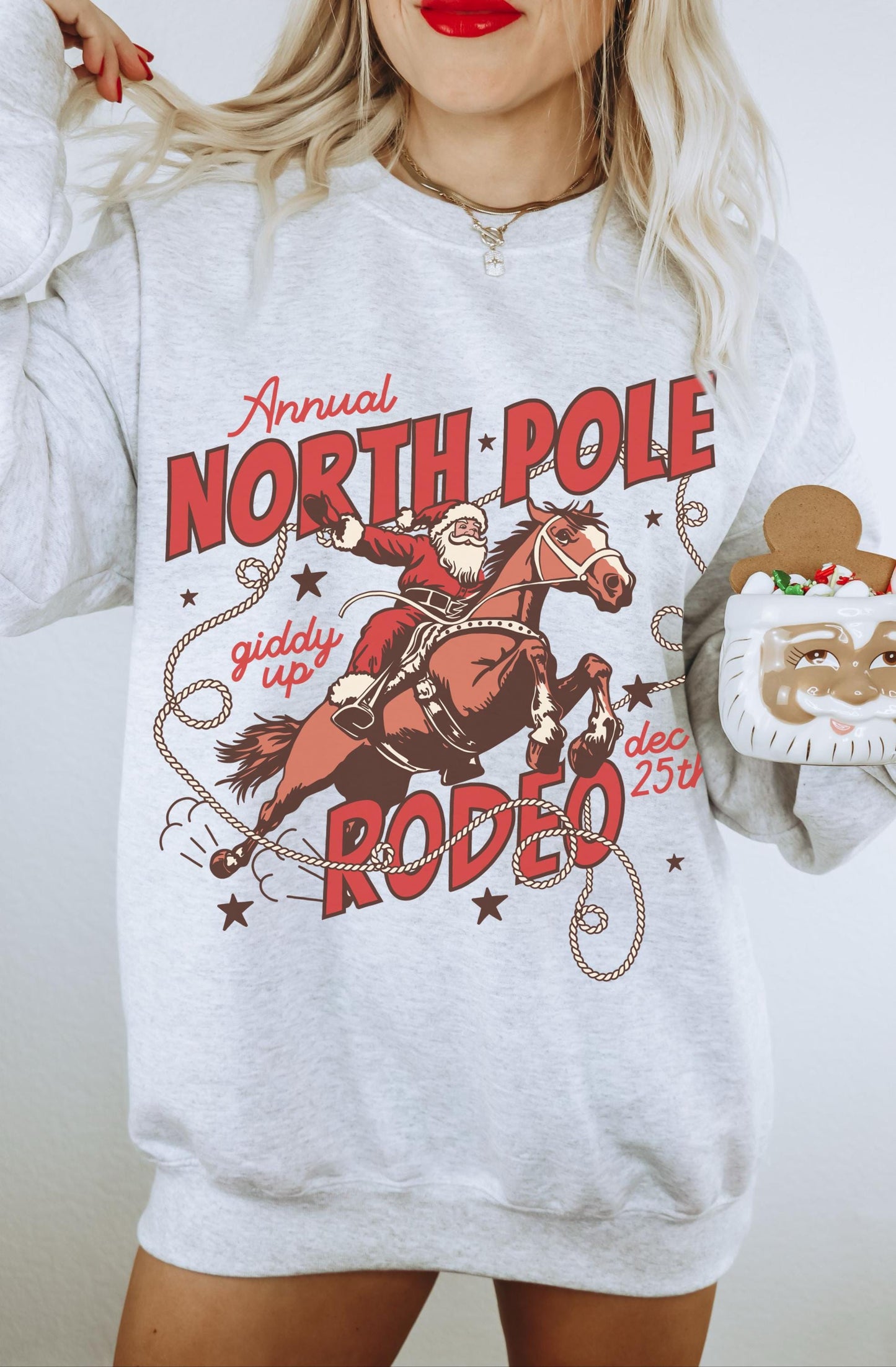 North Pole Rodeo Shirt, North Pole Sweatshirt, Cowboy Santa Sweatshirt, Retro Santa Sweatshirt, Vintage Christmas Crewneck, Holiday Sweaters