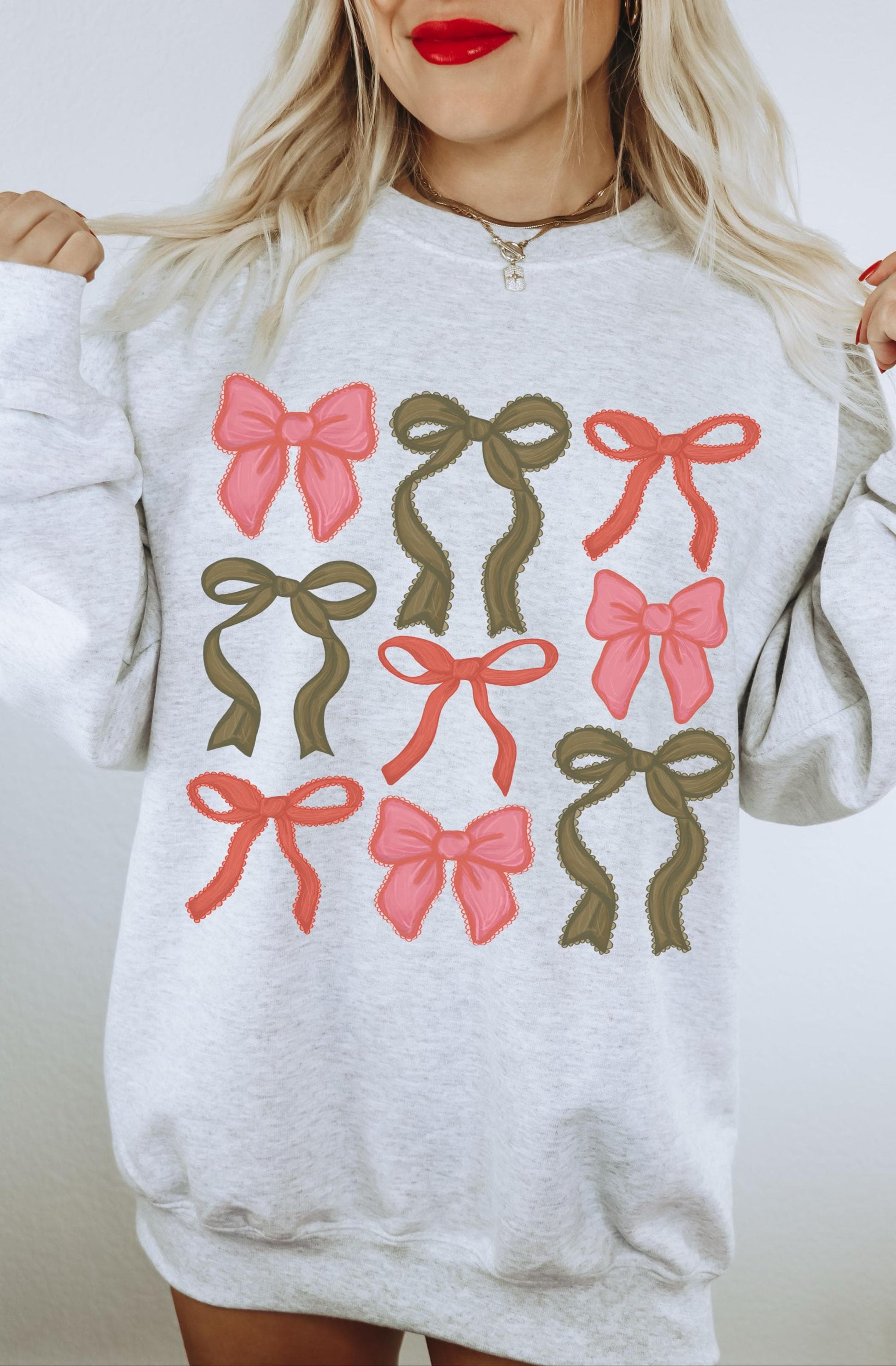 Coquette Christmas Bow Shirt, Cute Christmas Sweaters, Vintage Holiday Sweater, Festive Sweatshirt, Holiday Crewneck, Preppy Coquette Gifts