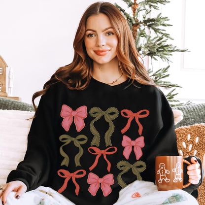 Coquette Christmas Bow Shirt, Cute Christmas Sweaters, Vintage Holiday Sweater, Festive Sweatshirt, Holiday Crewneck, Preppy Coquette Gifts