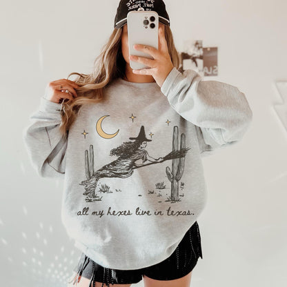 Hexes In Texas Shirt, Witch Sweatshirt, Spooky Crewneck, Witchy Sweater, Western Halloween, Retro Halloween Sweatshirt, Funny Halloween Tee
