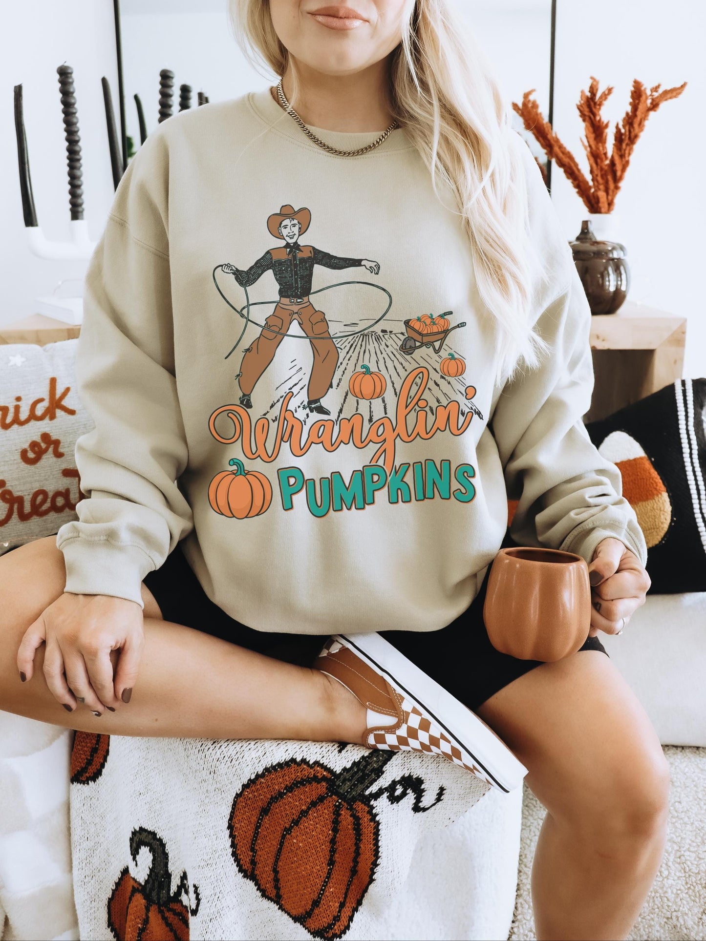 Wranglin Pumpkins Shirt, Western Halloween Shirt, Pumpkin Sweater, Spooky Season Sweatshirt, Country Halloween Shirt, Cute Fall Sweatshirt