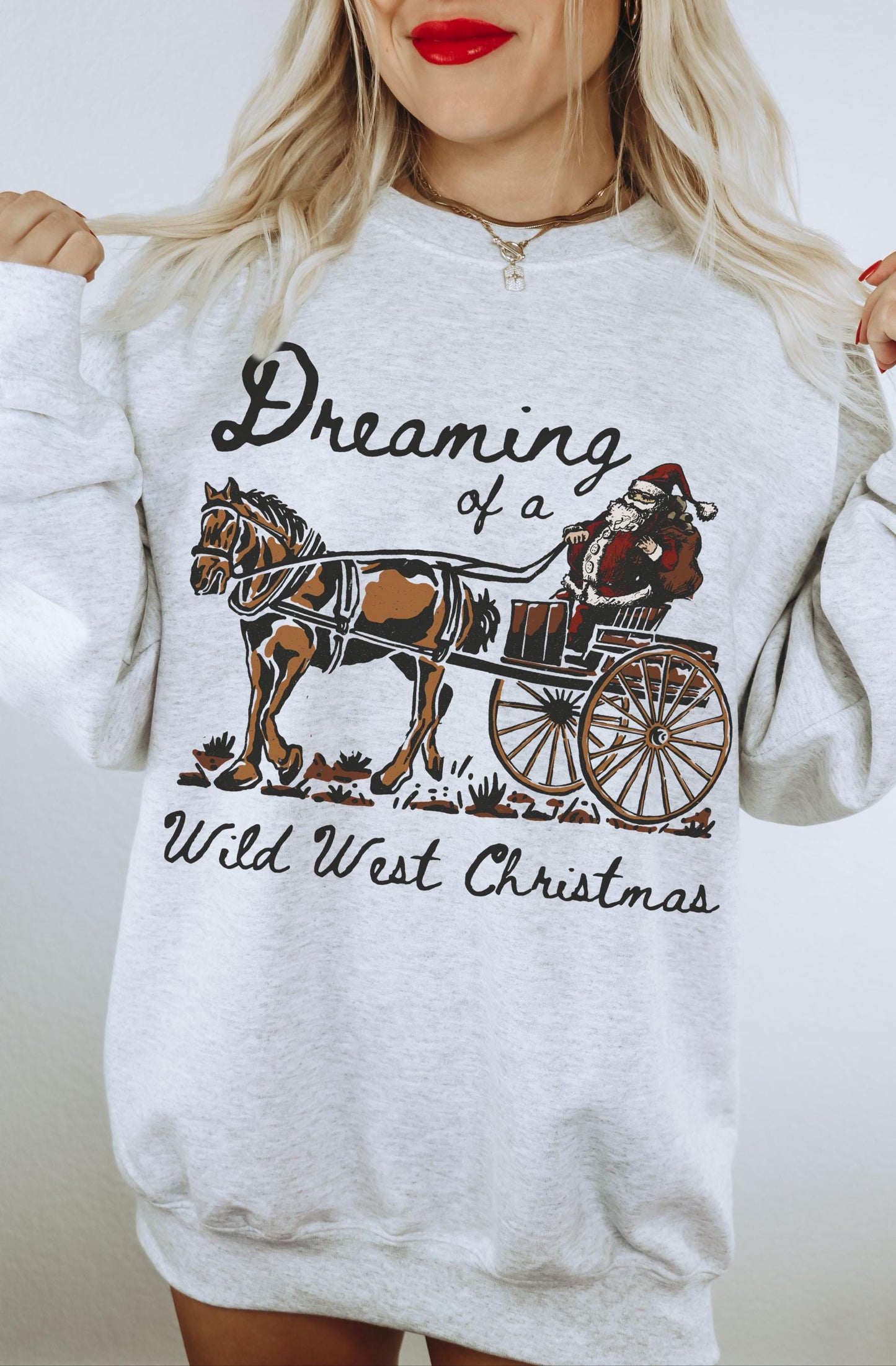 Wild West Christmas Sweatshirt, Western Cowboy Santa Shirt, Ugly Cowgirl Crewneck, Xmas Matching Hoodies, Holiday Family Pajamas, Horse Gift