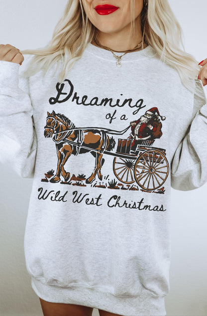 Wild West Christmas Sweatshirt, Western Cowboy Santa Shirt, Ugly Cowgirl Crewneck, Xmas Matching Hoodies, Holiday Family Pajamas, Horse Gift