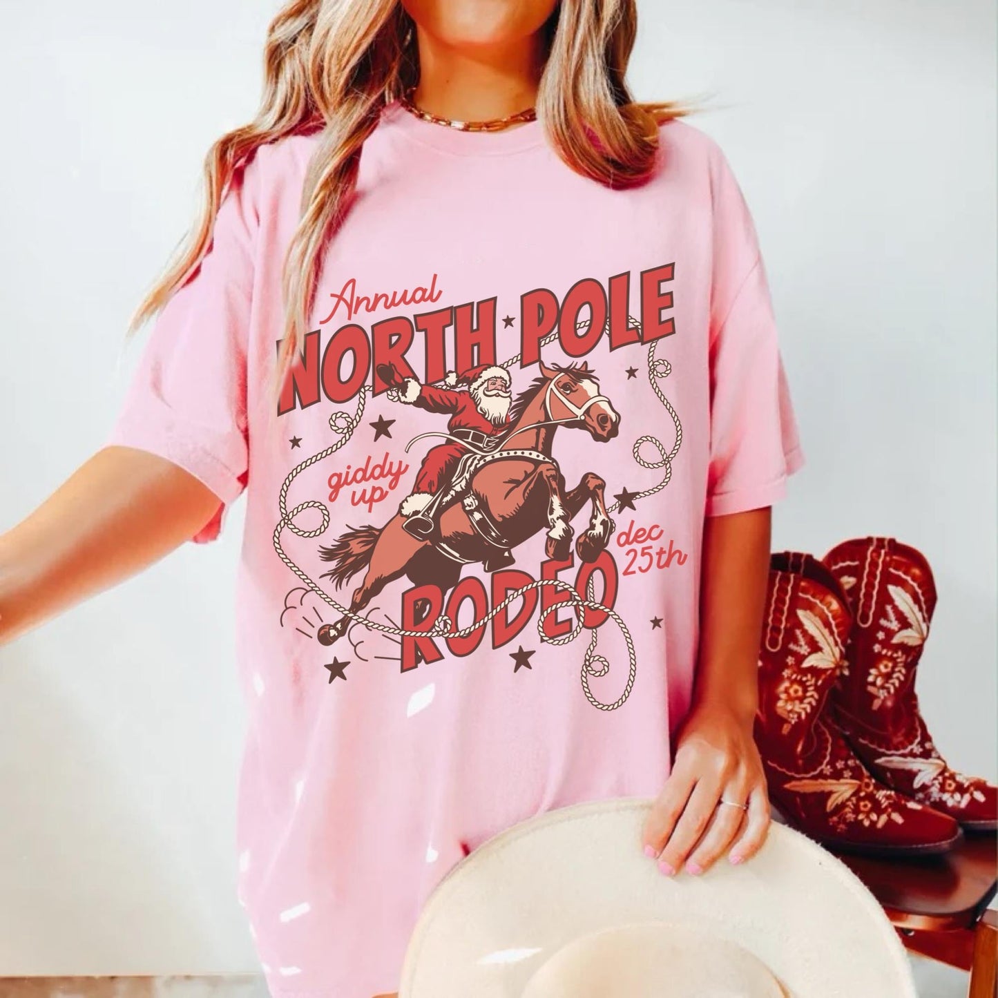 North Pole Rodeo Shirt, Cowboy Santa Shirt, Western Christmas Shirt, Cowboy Christmas Shirt, Retro Christmas Shirt, Trendy Christmas Tee