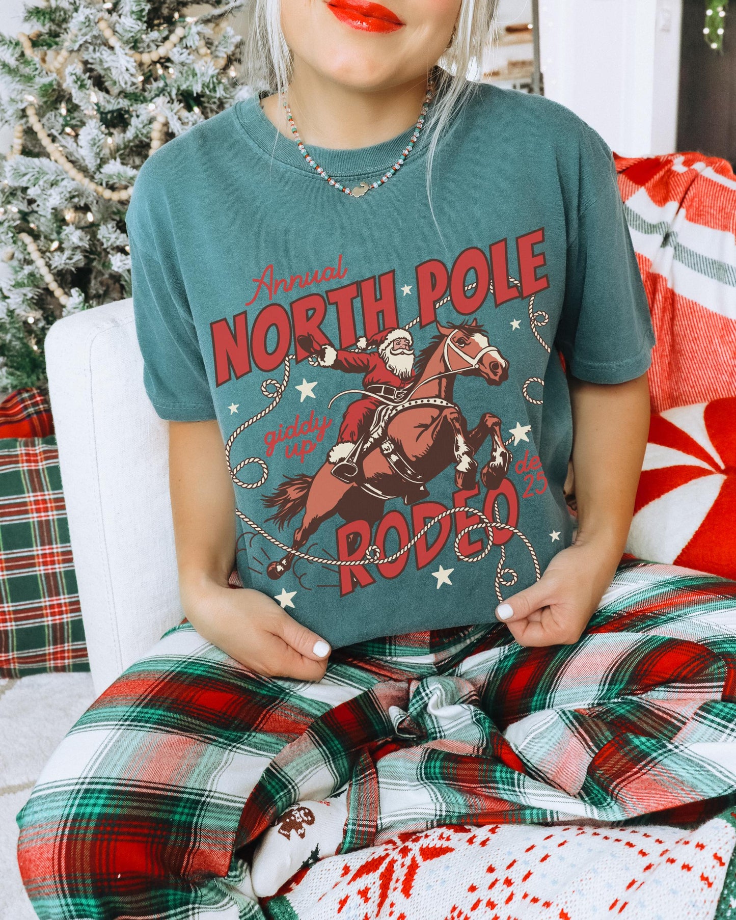 North Pole Rodeo Shirt, Cowboy Santa Shirt, Western Christmas Shirt, Cowboy Christmas Shirt, Retro Christmas Shirt, Trendy Christmas Tee