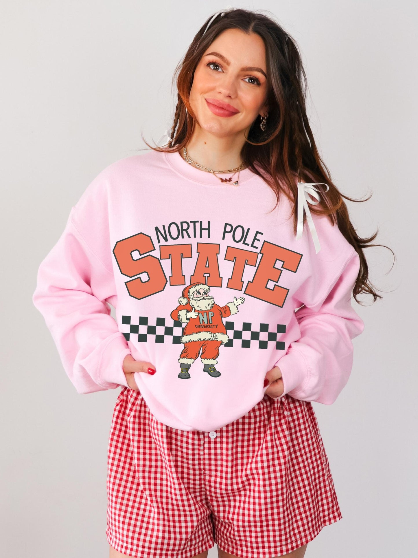 North Pole Sweatshirt, Santa Sweatshirt Women, Retro Christmas Sweater, Vintage Christmas Shirt, Holiday Crewneck, Cute Christmas Pullover