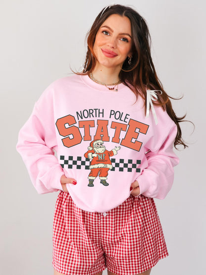 North Pole Sweatshirt, Santa Sweatshirt Women, Retro Christmas Sweater, Vintage Christmas Shirt, Holiday Crewneck, Cute Christmas Pullover