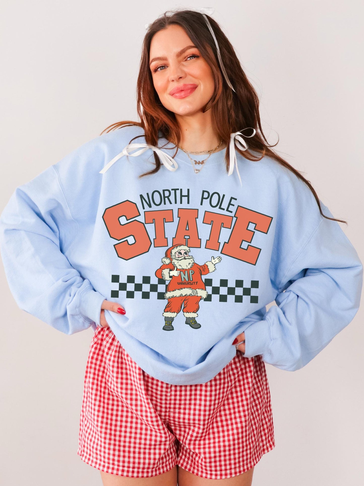 North Pole Sweatshirt, Santa Sweatshirt Women, Retro Christmas Sweater, Vintage Christmas Shirt, Holiday Crewneck, Cute Christmas Pullover
