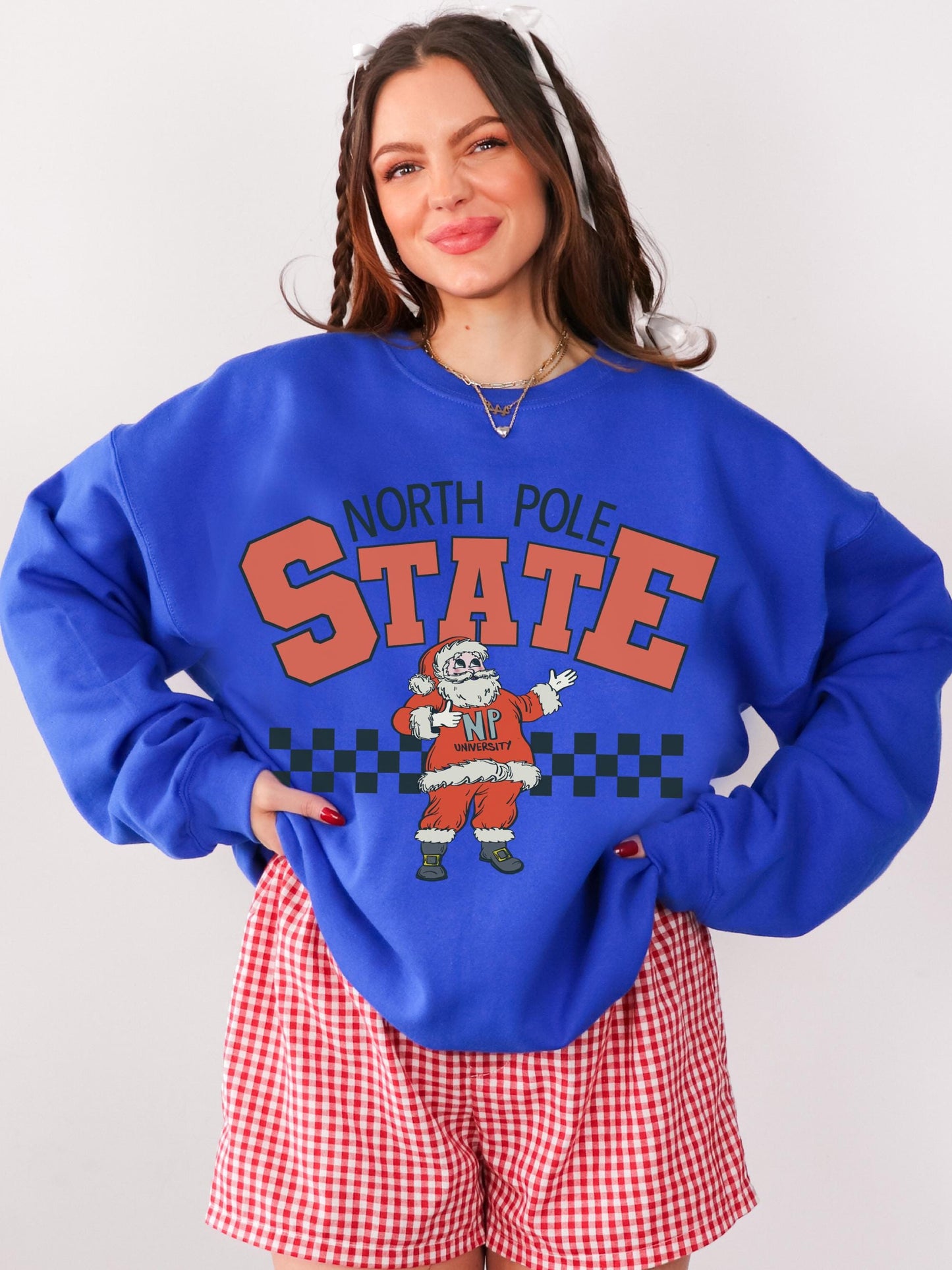 North Pole Sweatshirt, Santa Sweatshirt Women, Retro Christmas Sweater, Vintage Christmas Shirt, Holiday Crewneck, Cute Christmas Pullover