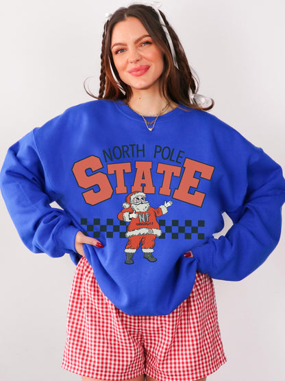 North Pole Sweatshirt, Santa Sweatshirt Women, Retro Christmas Sweater, Vintage Christmas Shirt, Holiday Crewneck, Cute Christmas Pullover