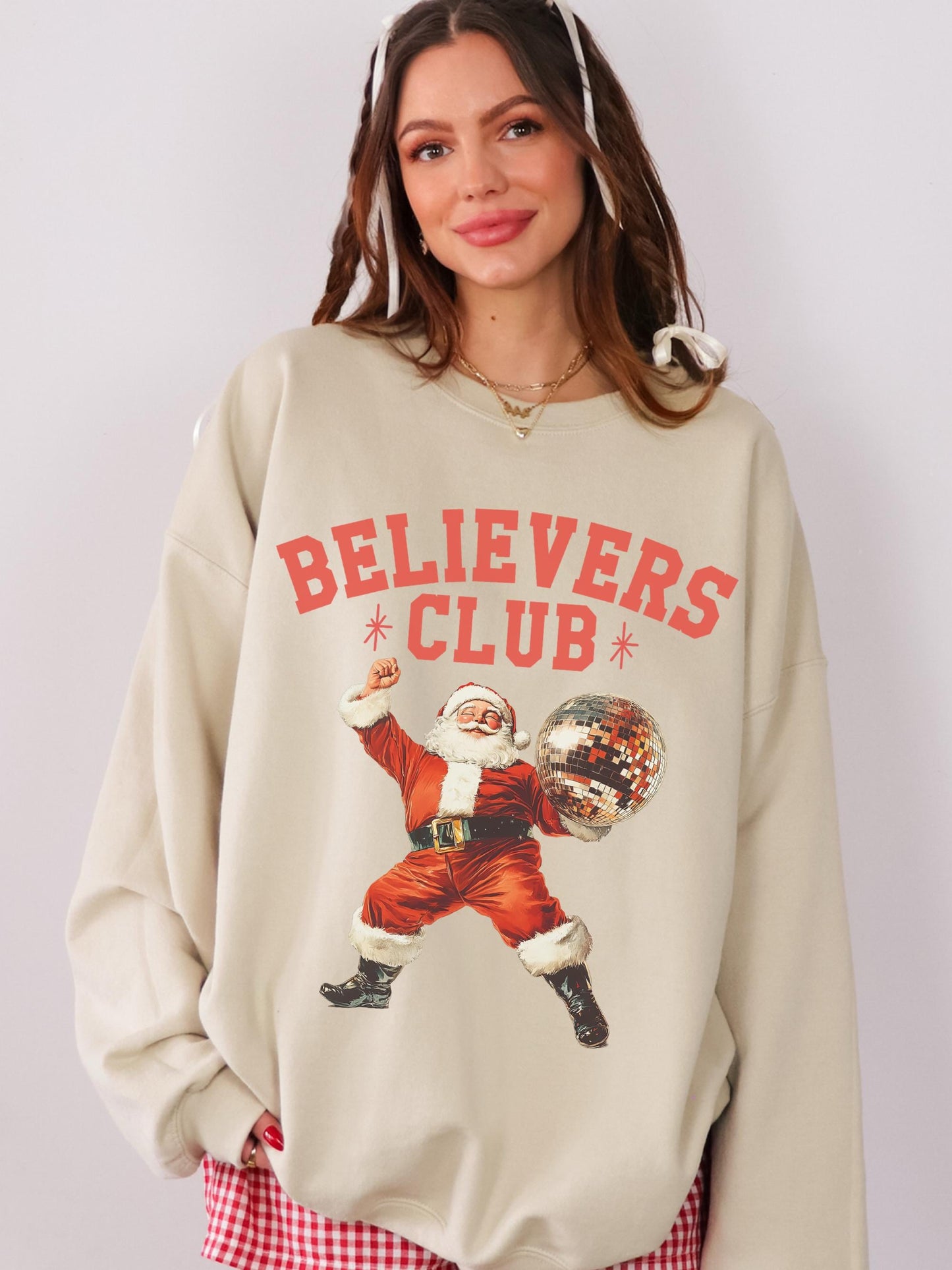 Believers Club Shirt, Retro Santa Sweatshirt, Santa Christmas Sweatshirt, Disco Santa Shirt, Vintage Santa Sweater, Christmas Pullover