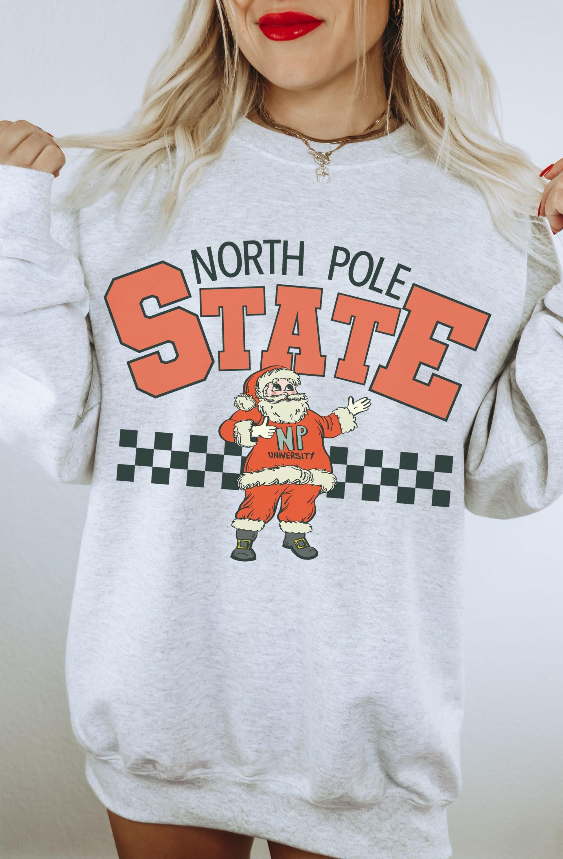 North Pole Sweatshirt, Santa Sweatshirt Women, Retro Christmas Sweater, Vintage Christmas Shirt, Holiday Crewneck, Cute Christmas Pullover