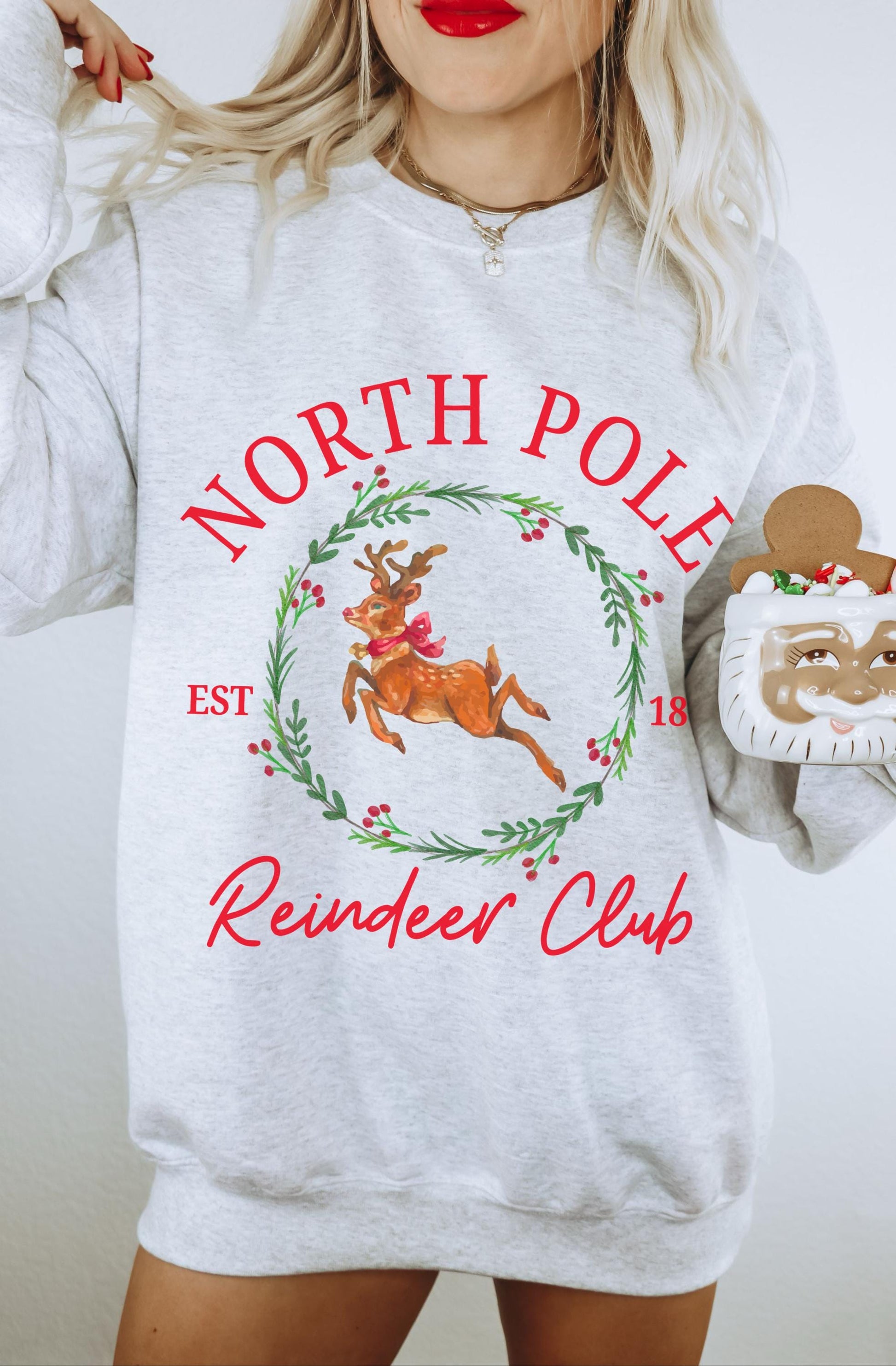 North Pole Reindeer Club Shirt, Retro Reindeer Christmas Sweatshirt, Vintage Christmas Sweater, Christmas Pullover, Reindeer Sweatshirt