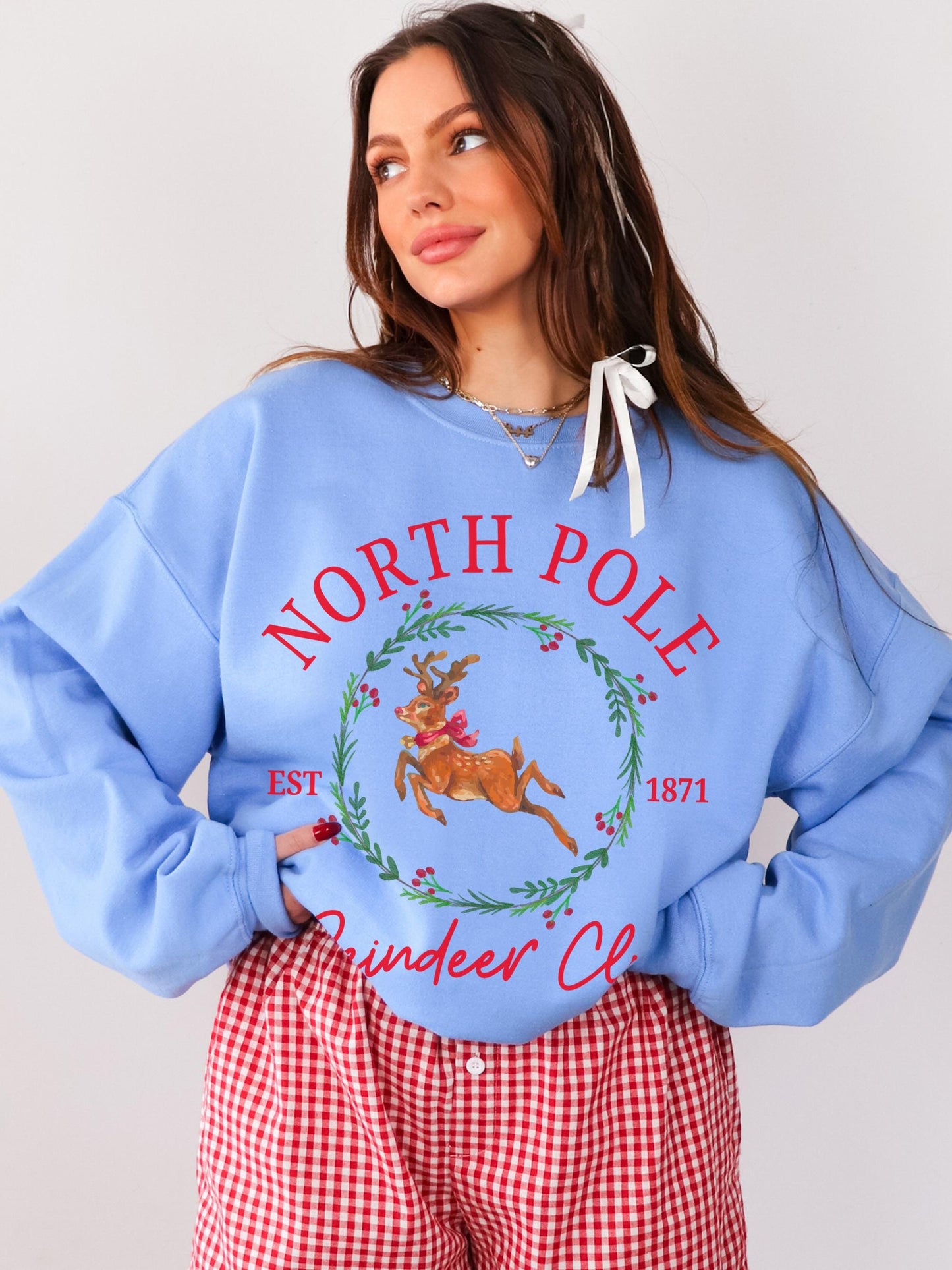 North Pole Reindeer Club Shirt, Retro Reindeer Christmas Sweatshirt, Vintage Christmas Sweater, Christmas Pullover, Reindeer Sweatshirt