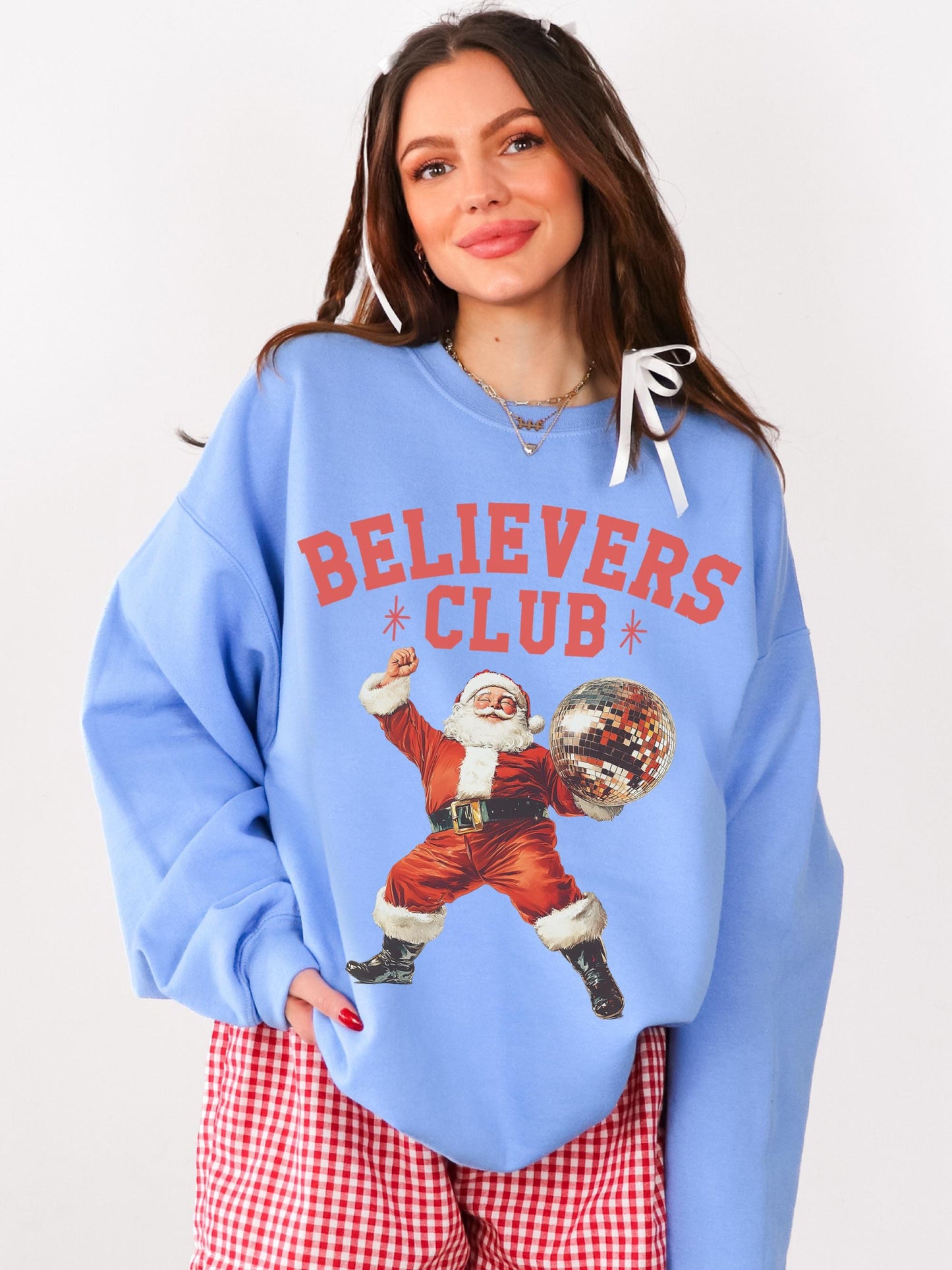 Believers Club Shirt, Retro Santa Sweatshirt, Santa Christmas Sweatshirt, Disco Santa Shirt, Vintage Santa Sweater, Christmas Pullover