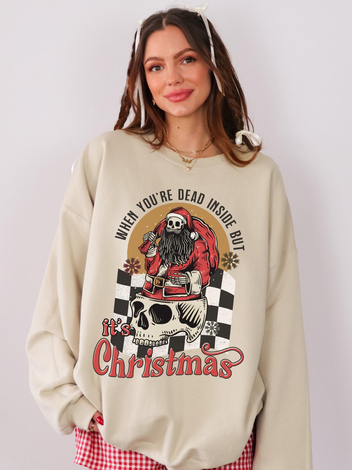 Dead Inside Christmas Sweatshirt, Retro Christmas Sweater, Christmas Skeleton Shirt, Funny Xmas Sweater, Santa Skeleton, Adult Christmas