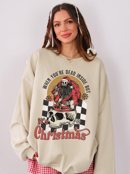 Dead Inside Christmas Sweatshirt, Retro Christmas Sweater, Christmas Skeleton Shirt, Funny Xmas Sweater, Santa Skeleton, Adult Christmas