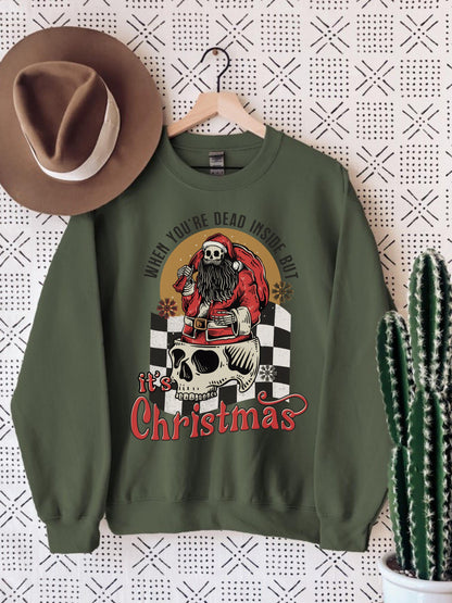 Dead Inside Christmas Sweatshirt, Retro Christmas Sweater, Christmas Skeleton Shirt, Funny Xmas Sweater, Santa Skeleton, Adult Christmas