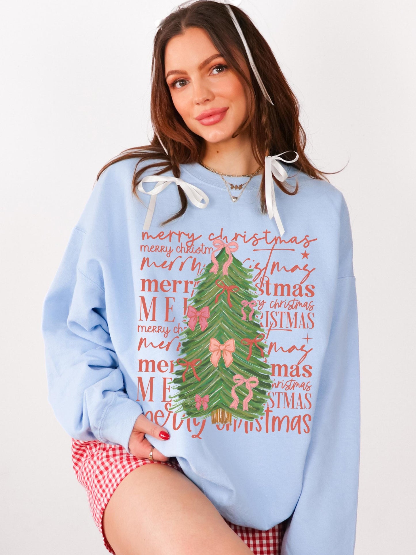 Merry Christmas Tree Sweatshirt, Coquette Christmas, Cute Holiday Sweater, Merry Crewneck, Festive Sweatshirt, Holiday Party Shirt