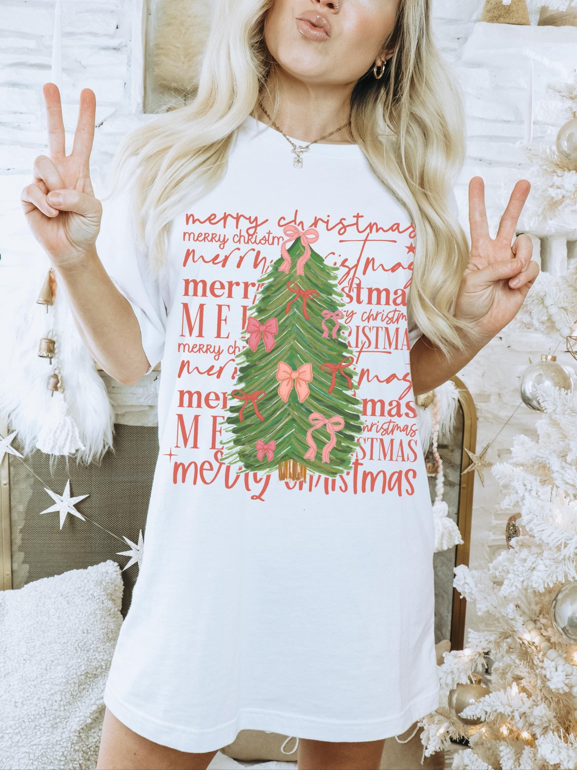 Merry Christmas Tree Shirt, Coquette Christmas Shirt, Christmas Tree Shirt, Cute Christmas Tee, Holiday Party Shirt, Trendy Christmas Shirt