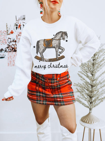 Merry Christmas Horse Sweatshirt, Vintage Horse Shirt, Horse Christmas Sweatshirt, Western Christmas Sweatshirt, Country Christmas Crewneck
