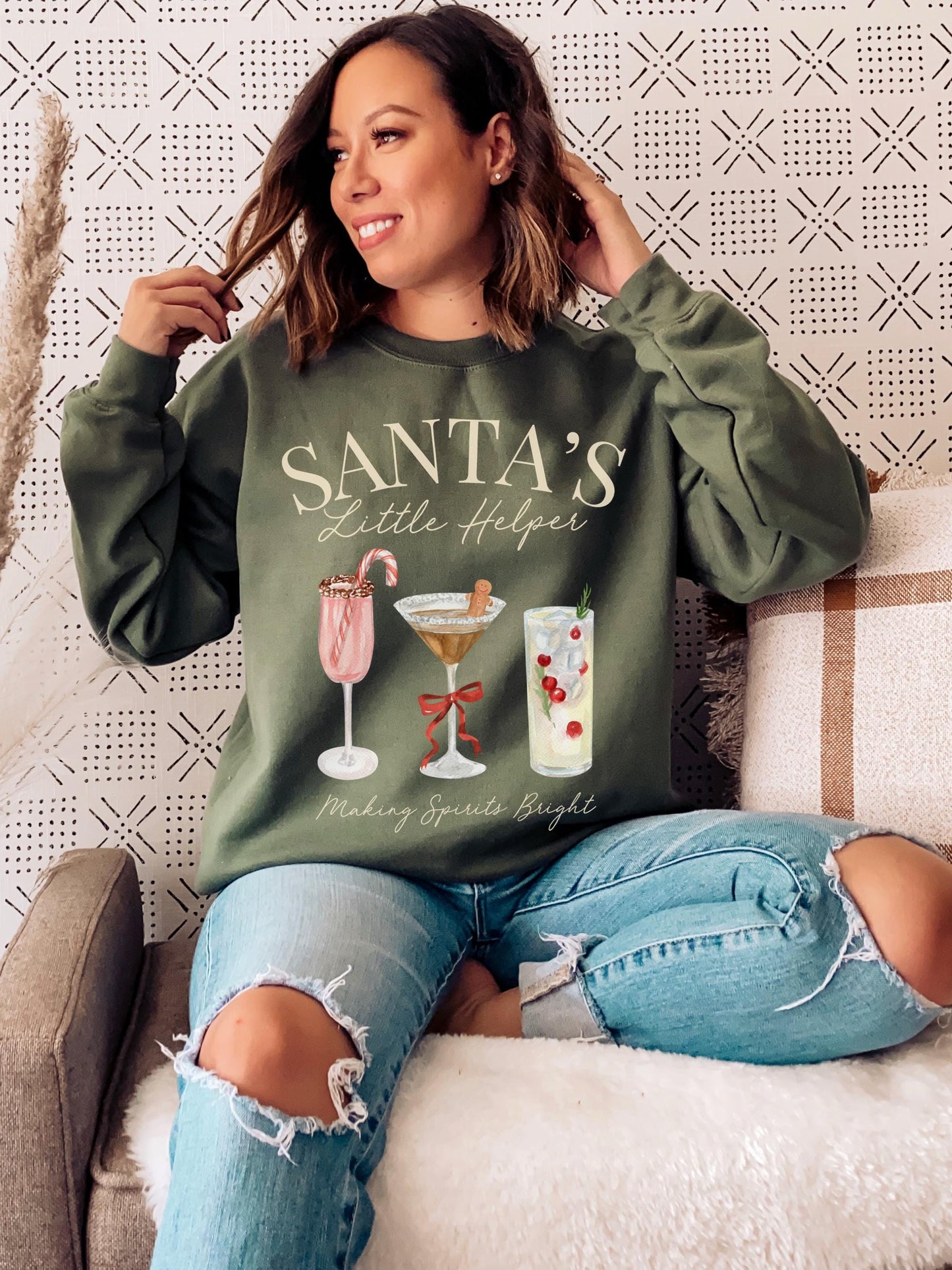 Santas Helper Sweatshirt, Christmas Cocktail Shirt, Holiday Party Shirt, Funny Christmas Sweater, Christmas Spirits, Festive Sweatshirt