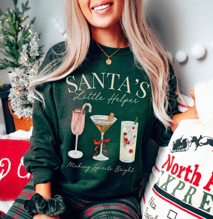 Santas Helper Sweatshirt, Christmas Cocktail Shirt, Holiday Party Shirt, Funny Christmas Sweater, Christmas Spirits, Festive Sweatshirt