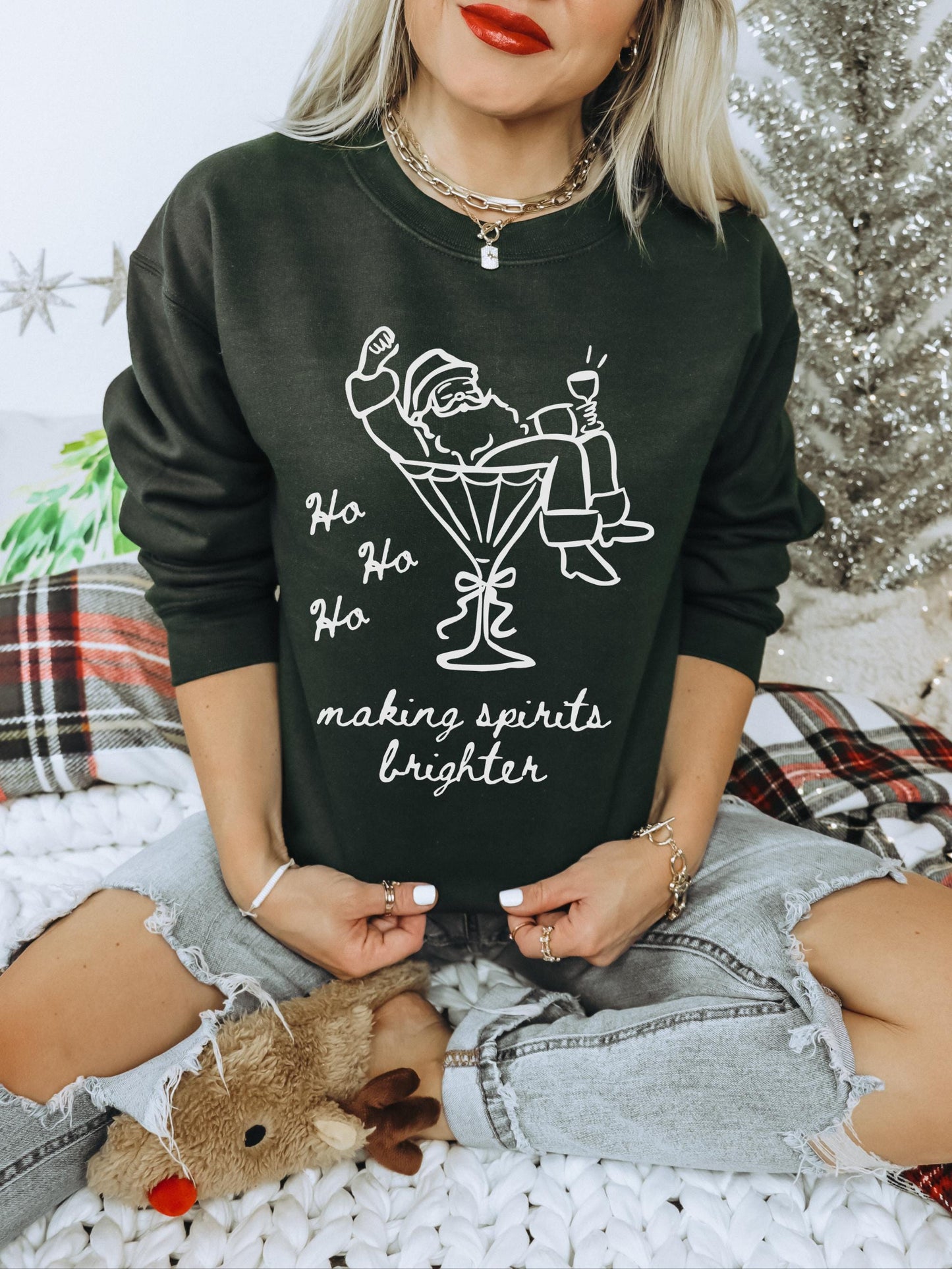 Making Spirits Brighter Shirt, Christmas Cocktail Shirt, Retro Santa Sweatshirt, Holiday Party Shirt, Christmas Spirits, Funny Xmas Sweater