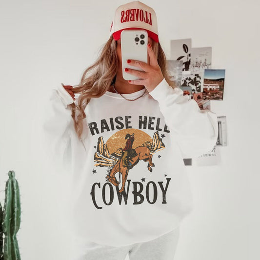 Raise Hell Cowboy Sweatshirt, Cowgirl Sweater, Cowboy Hoodie, Western Sweatshirt, Country Western Shirt, Retro Western Shirt, Rodeo Shirt