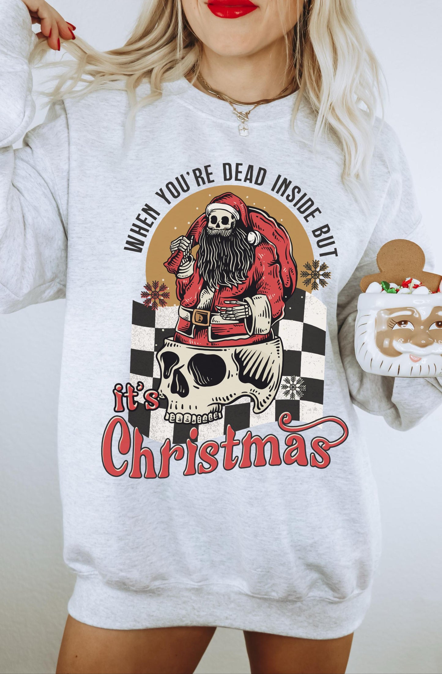 Dead Inside Christmas Sweatshirt, Retro Christmas Sweater, Christmas Skeleton Shirt, Funny Xmas Sweater, Santa Skeleton, Adult Christmas