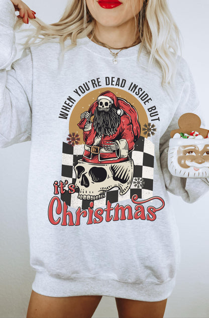 Dead Inside Christmas Sweatshirt, Retro Christmas Sweater, Christmas Skeleton Shirt, Funny Xmas Sweater, Santa Skeleton, Adult Christmas