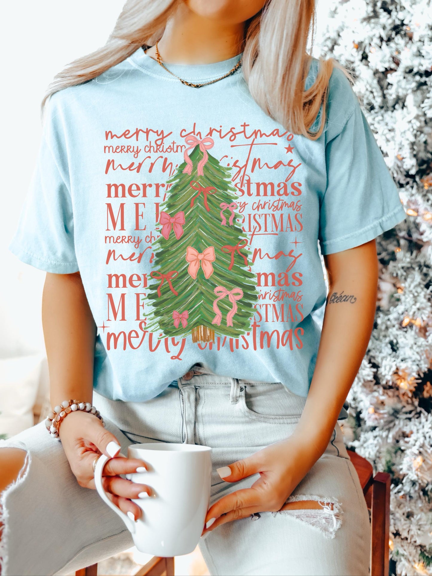 Merry Christmas Tree Shirt, Coquette Christmas Shirt, Christmas Tree Shirt, Cute Christmas Tee, Holiday Party Shirt, Trendy Christmas Shirt