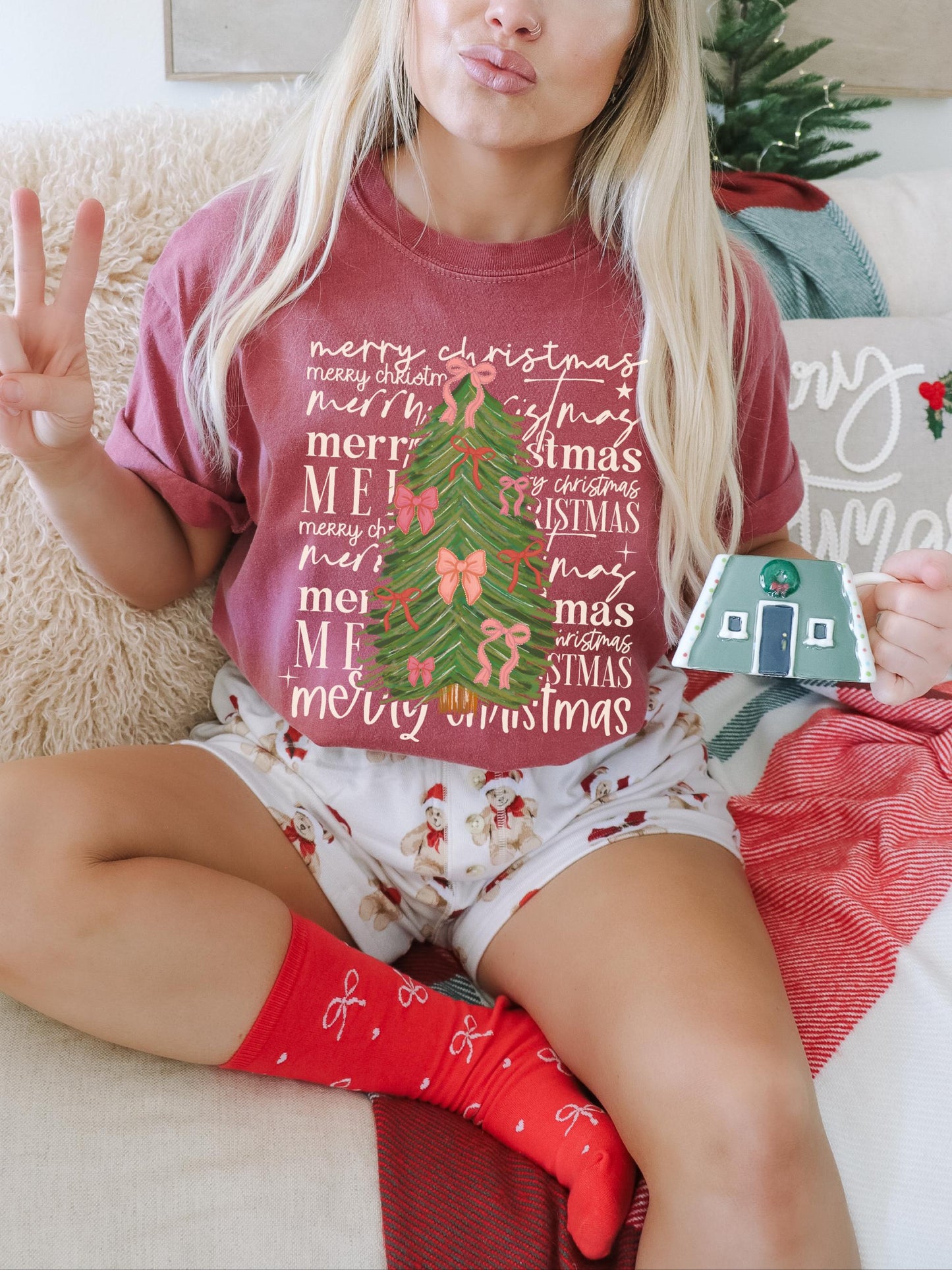 Merry Christmas Tree Shirt, Coquette Christmas Shirt, Christmas Tree Shirt, Cute Christmas Tee, Holiday Party Shirt, Trendy Christmas Shirt
