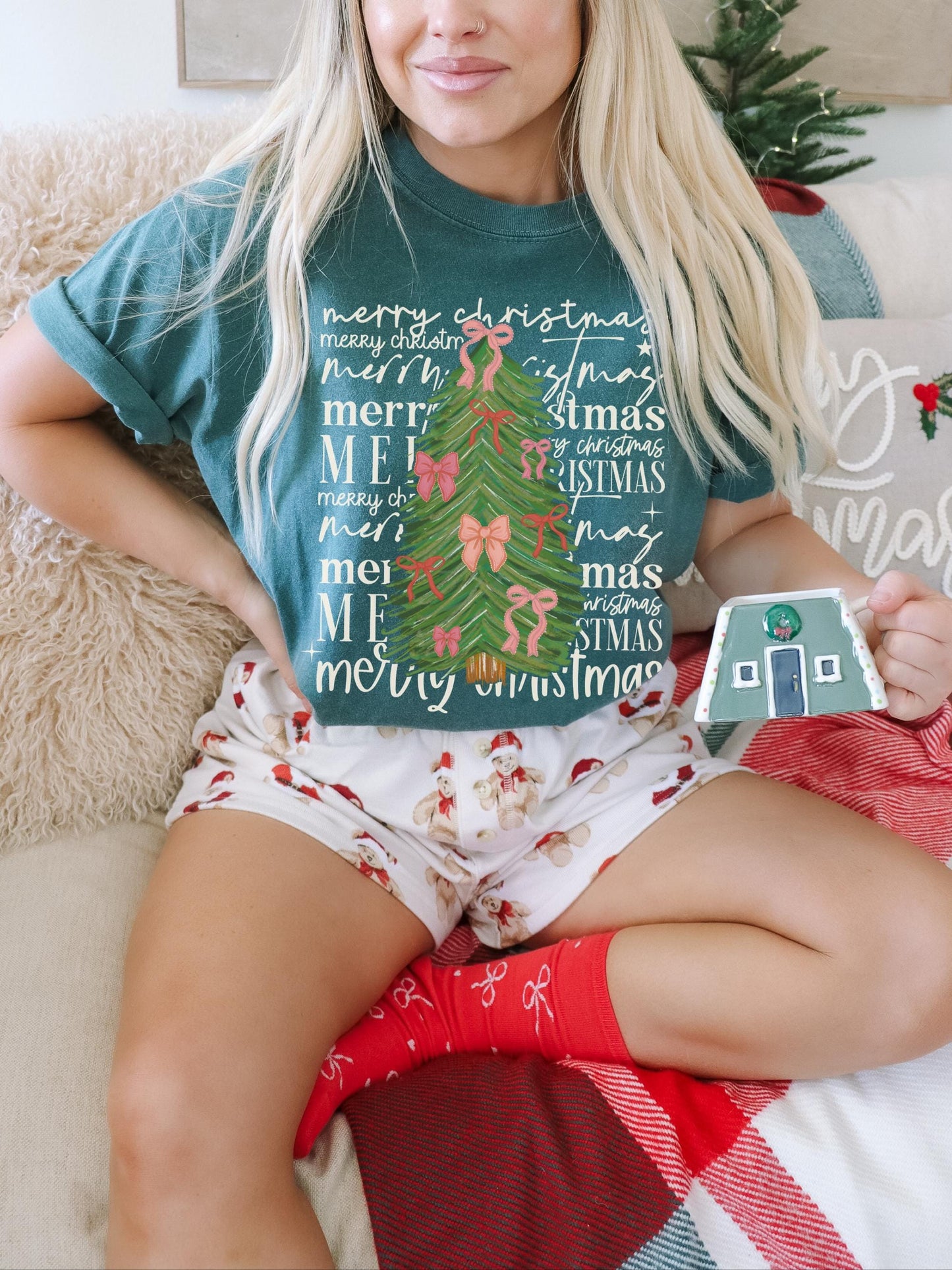 Merry Christmas Tree Shirt, Coquette Christmas Shirt, Christmas Tree Shirt, Cute Christmas Tee, Holiday Party Shirt, Trendy Christmas Shirt