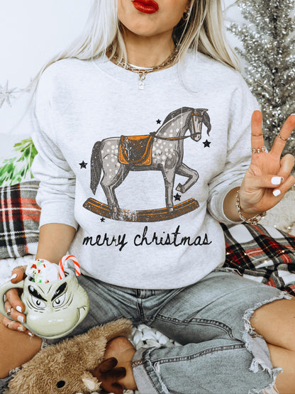 Merry Christmas Horse Sweatshirt, Vintage Horse Shirt, Horse Christmas Sweatshirt, Western Christmas Sweatshirt, Country Christmas Crewneck
